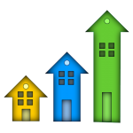 Image de trois maisons en forme de flèche qui exprime la croissance de l'immobillier. 